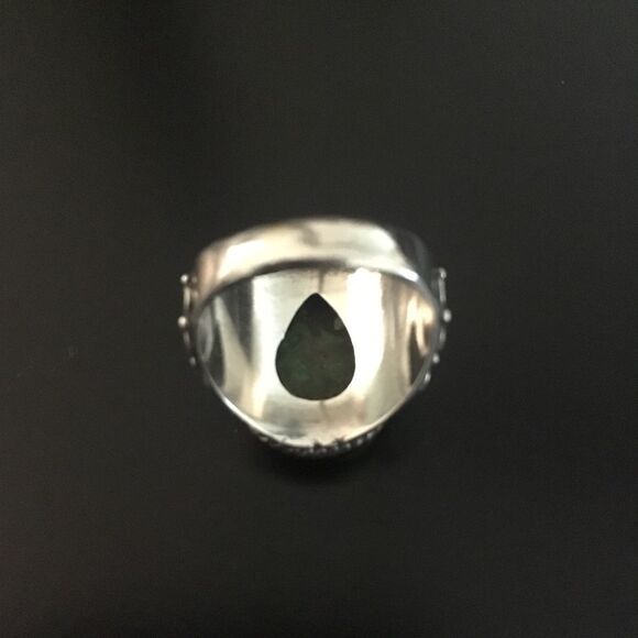 VINTAGE Green Turquoise Sterling Silver 925 Ring Sz 6-1/2 - Picture 6 of 9
